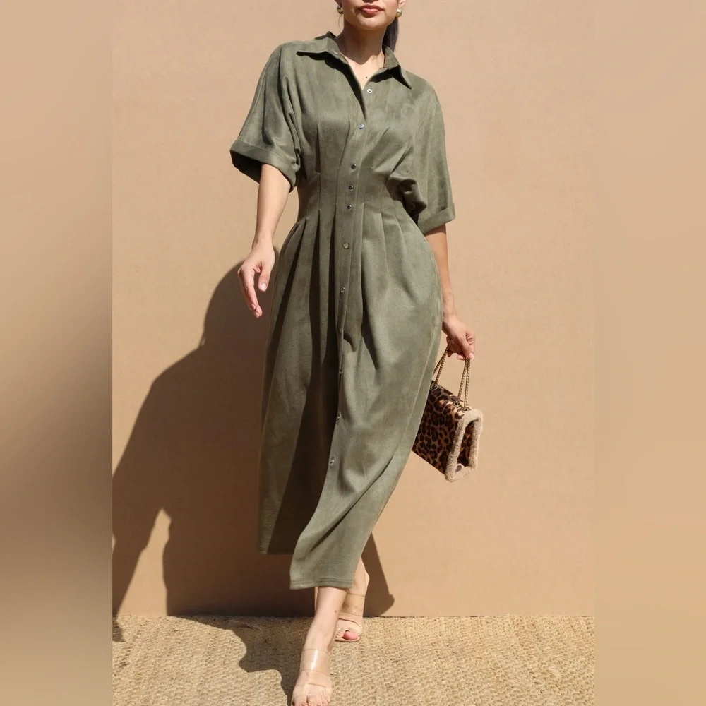 Suede Button Down Dress - Picture 2 of 7